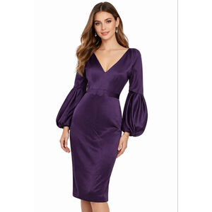 ALBERTA FERRETTI Purple Long Sleeve Satin V Neck Dress Size 8